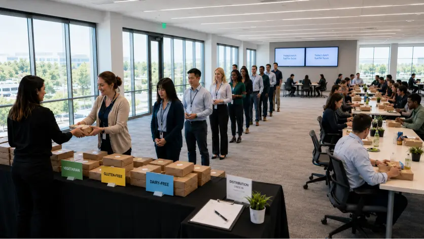 Plan catering for training day events without downtime. Learn how to feed 50 people with boxed lunches, labeling, room layout, and more.