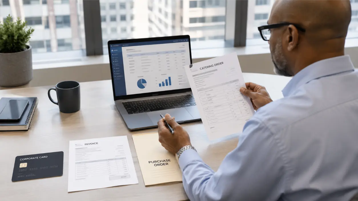 Need a corporate catering invoice? Compare card, invoice, and PO workflows, W-9 requests, receipts, and Georgia tax-exempt handling.