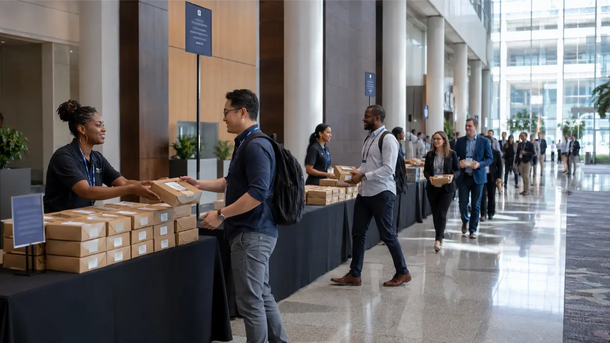 Conference boxed lunches can keep large events moving. Plan pickup stations, labels, timing, dietary meals, packaging, and waste control.