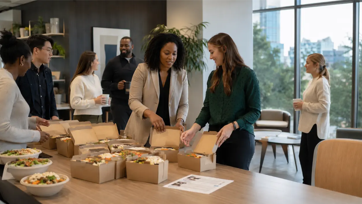 Home Use mission driven catering for workplaces to create authentic employee engagement through social enterprise lunches, story moments, lunch-and-learns, and optional volunteer tie-ins.