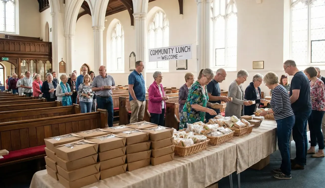 Plan church event catering without a buffet line. Boxed lunch flow, family pickup layouts, and allergy-aware labeling for limited-kitchen halls.