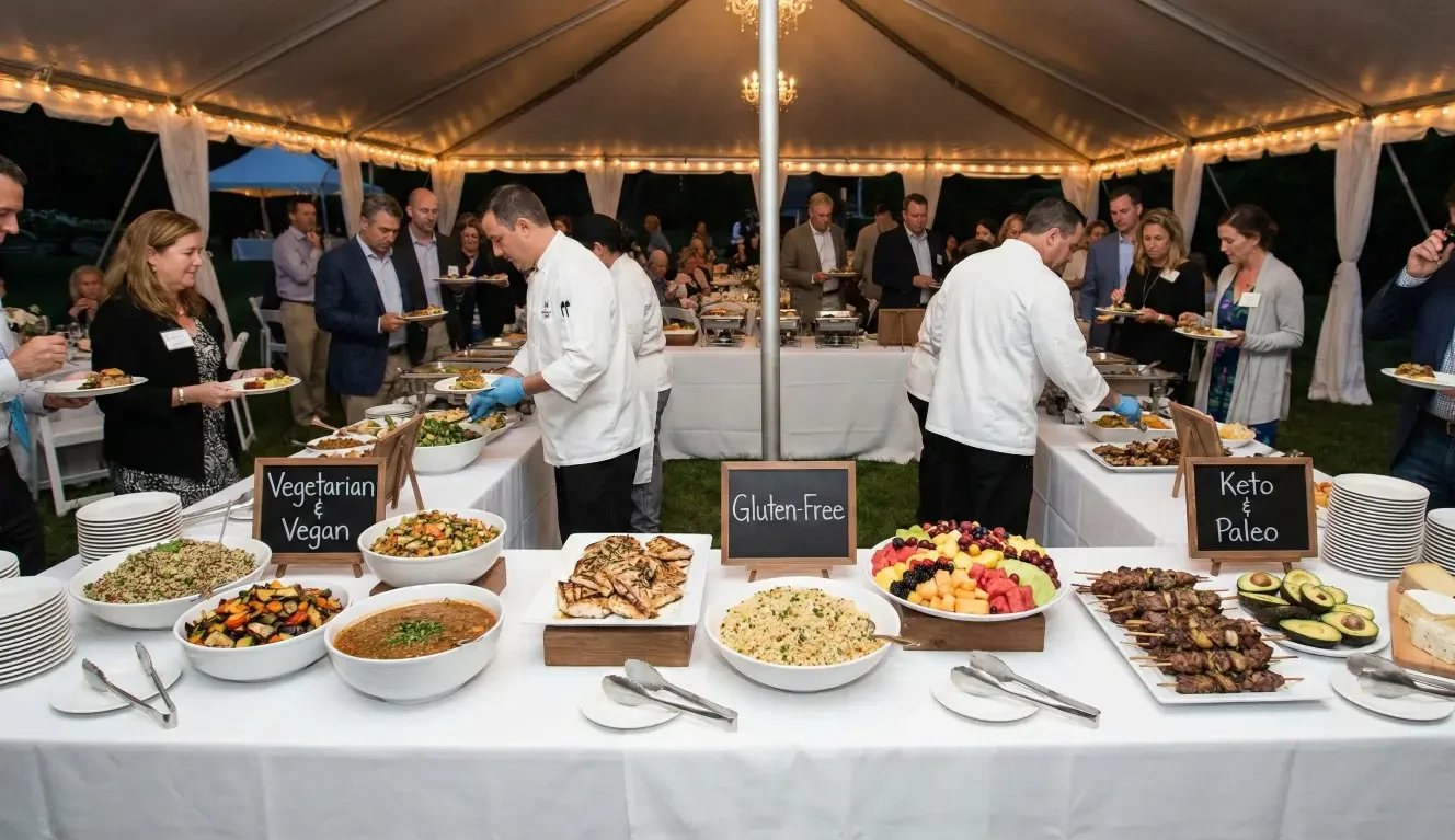 Catering for 6 diet categories with a simple workflow: intake, labeling, lanes, staging, and exception handling. Event Catering Dietary Management