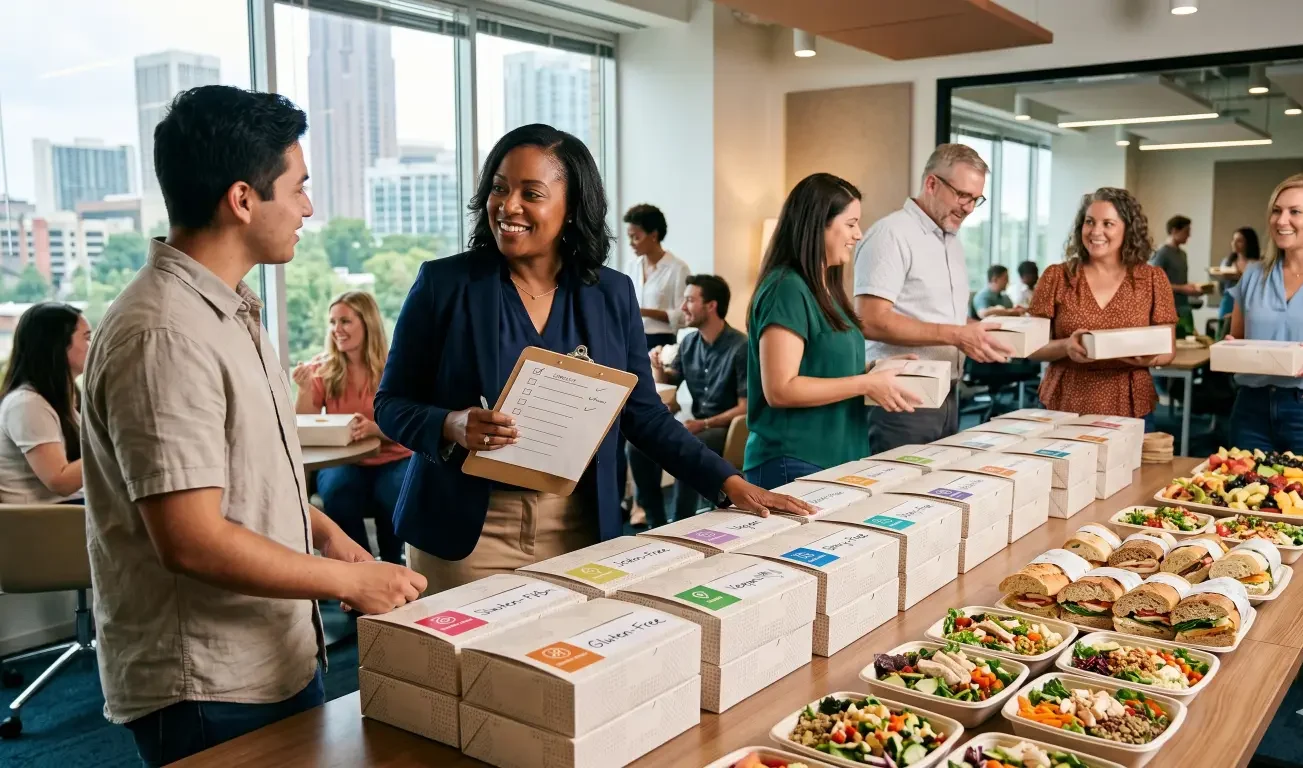Home How to handle catering dietary restrictions at work with simple intake forms, allergen-safe language, default-safe picks, and office lunch planning.